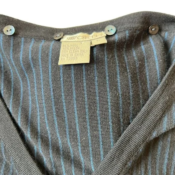 Worth Womens Wool Blend Cardigan Sweater Stripped Blue Black Sz L Lightweight - Picture 6 of 12